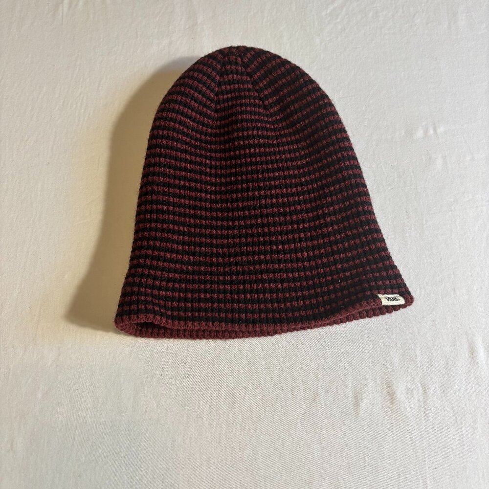 Vans Burgundy and Black Striped Beanie - One Size